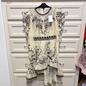 Zimmermann Ivory Dress with Black Floral Embroidery